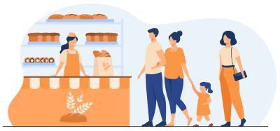 Small bread store interior flat vector illustration